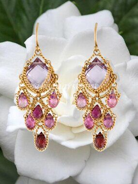 ANTHONY NAK 18K Gold Amethyst, Tourmaline & Garnet Chandelier Earrings- RARE